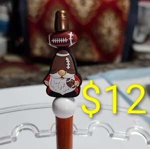 Handmade Football Gnome Pen with Brown and White Accents